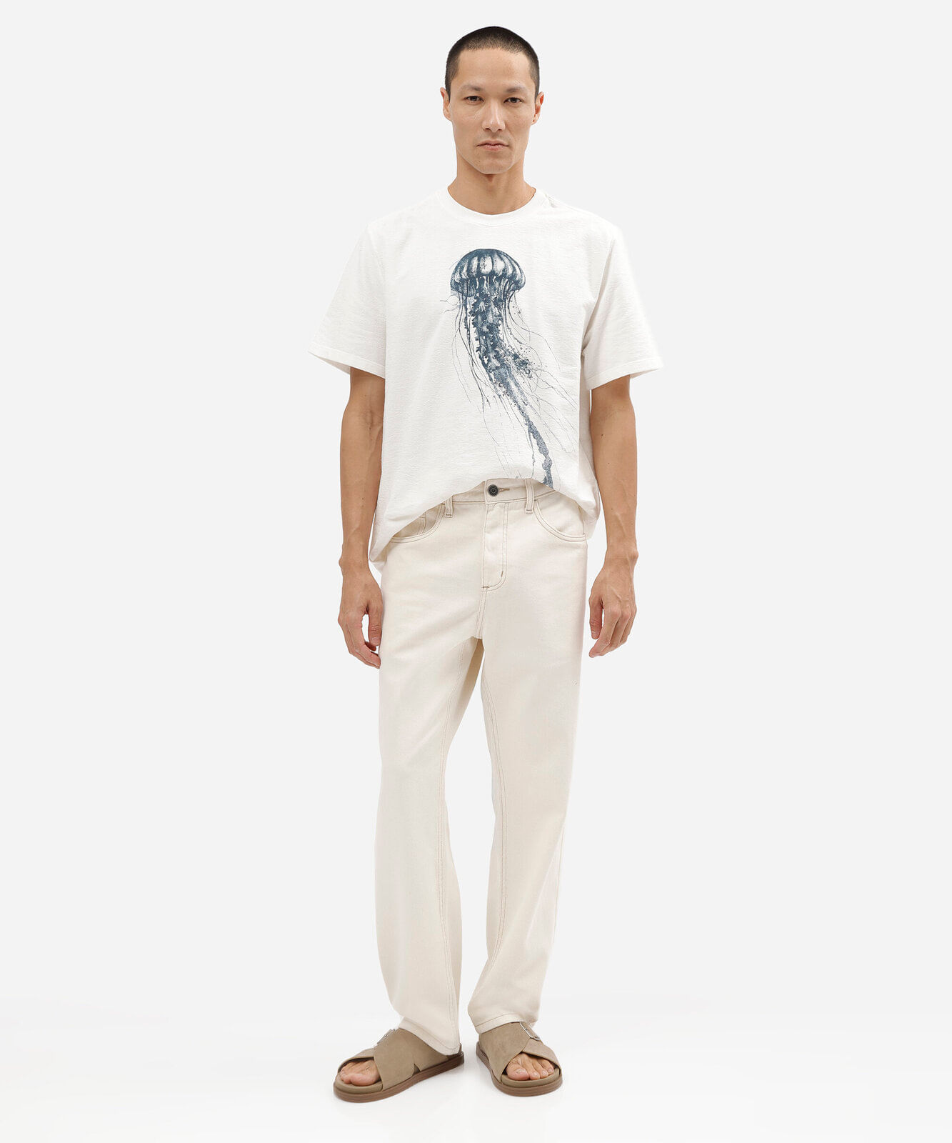calça reta masculina de sarja branca