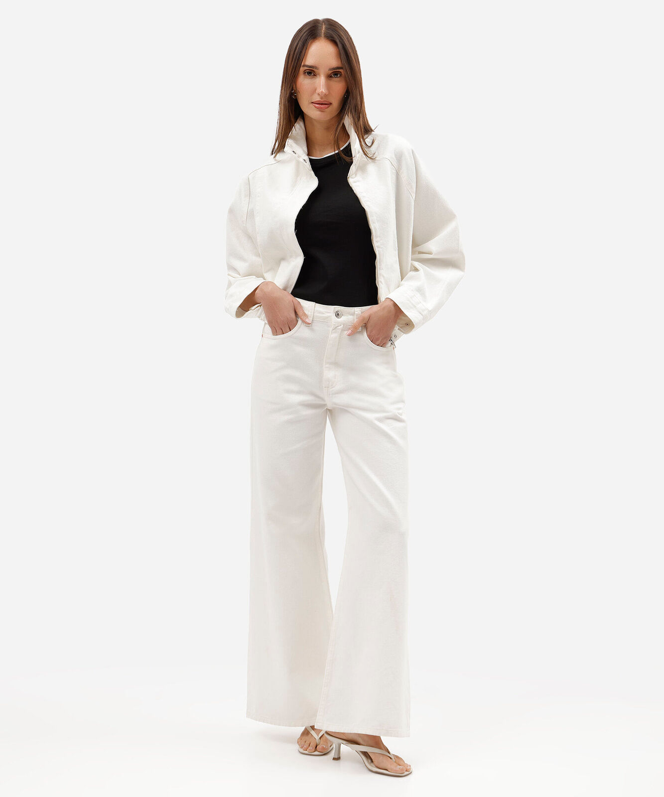 calça wide leg feminina de sarja cintura alta off white
