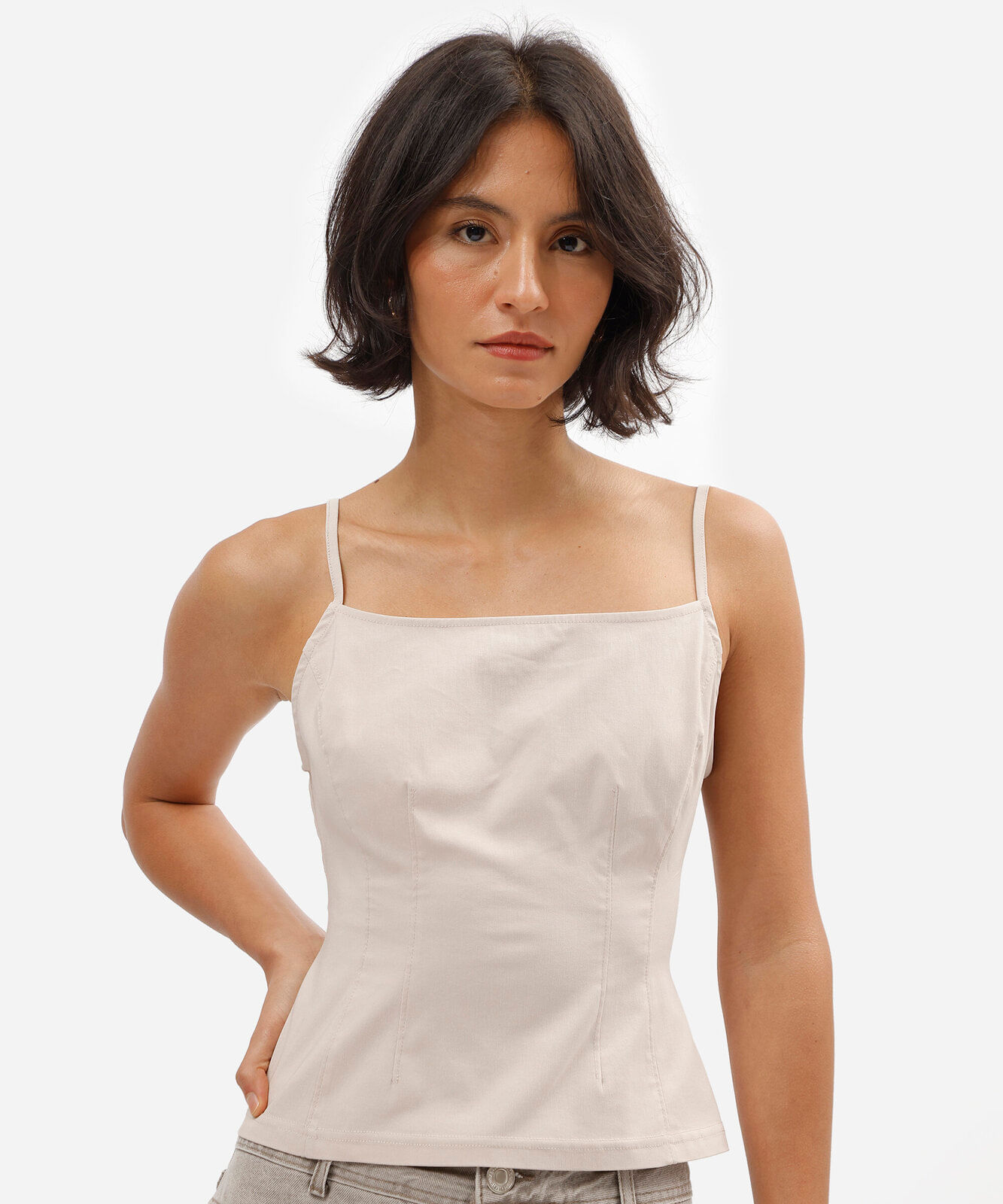 blusa alça fina feminina com viscose bege