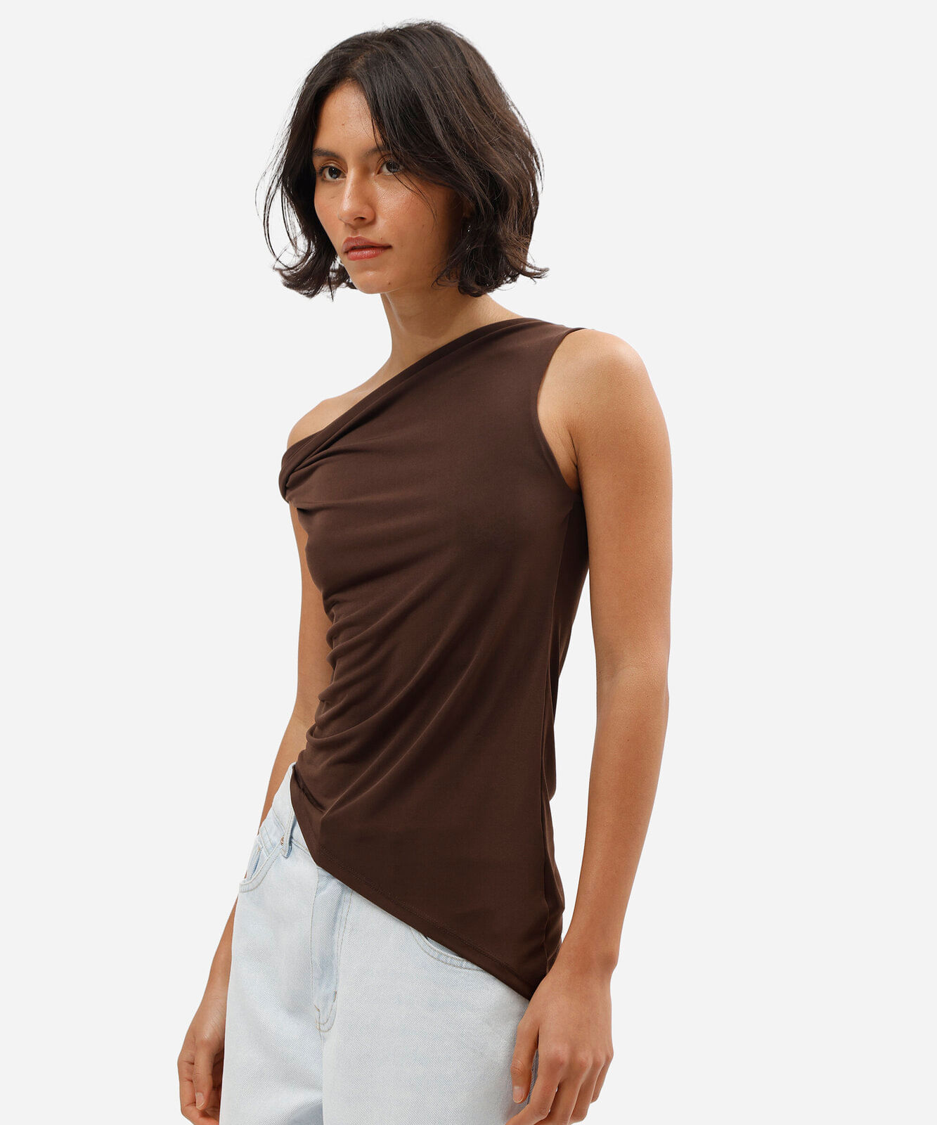 blusa feminina assimétrica marrom