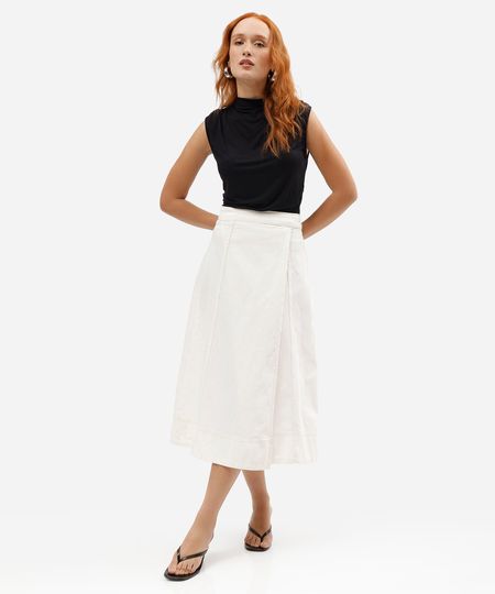 saia midi feminina de sarja com fenda off white 44
