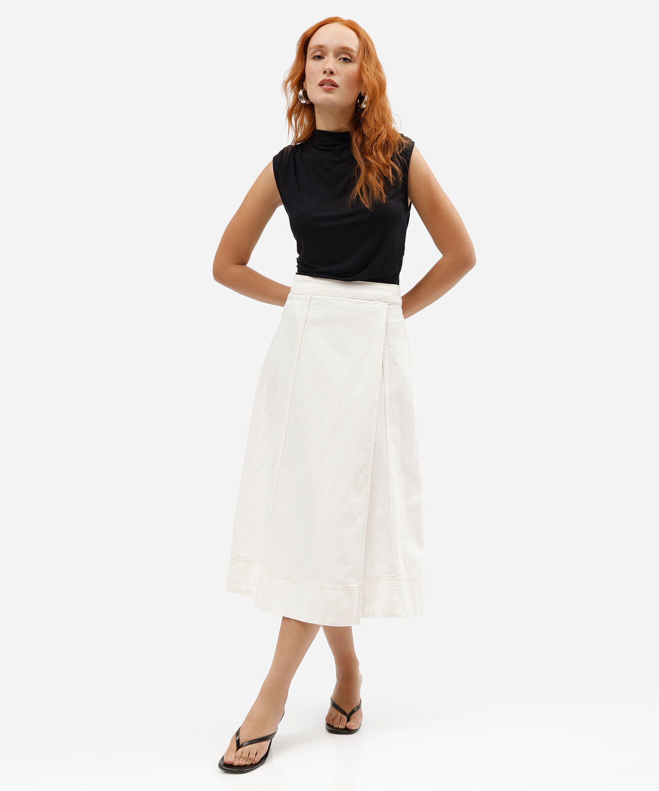 saia midi feminina de sarja com fenda off white
