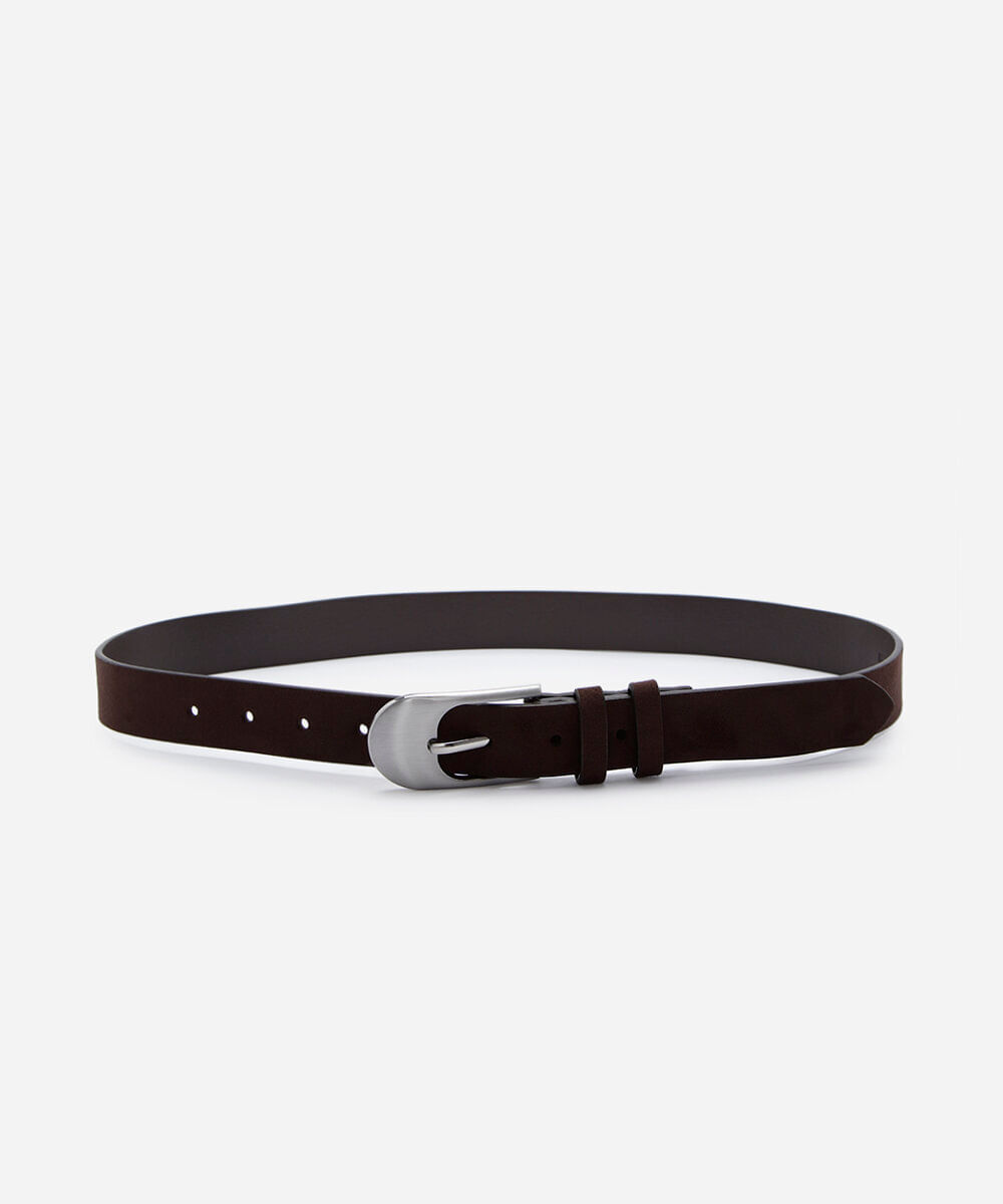 cinto feminino fino mindset acamurçado com fivela de metal marrom