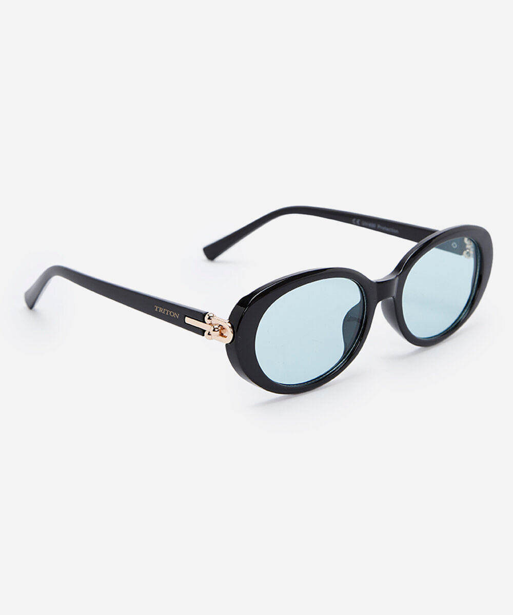 óculos de sol feminino oval de acetato triton preto