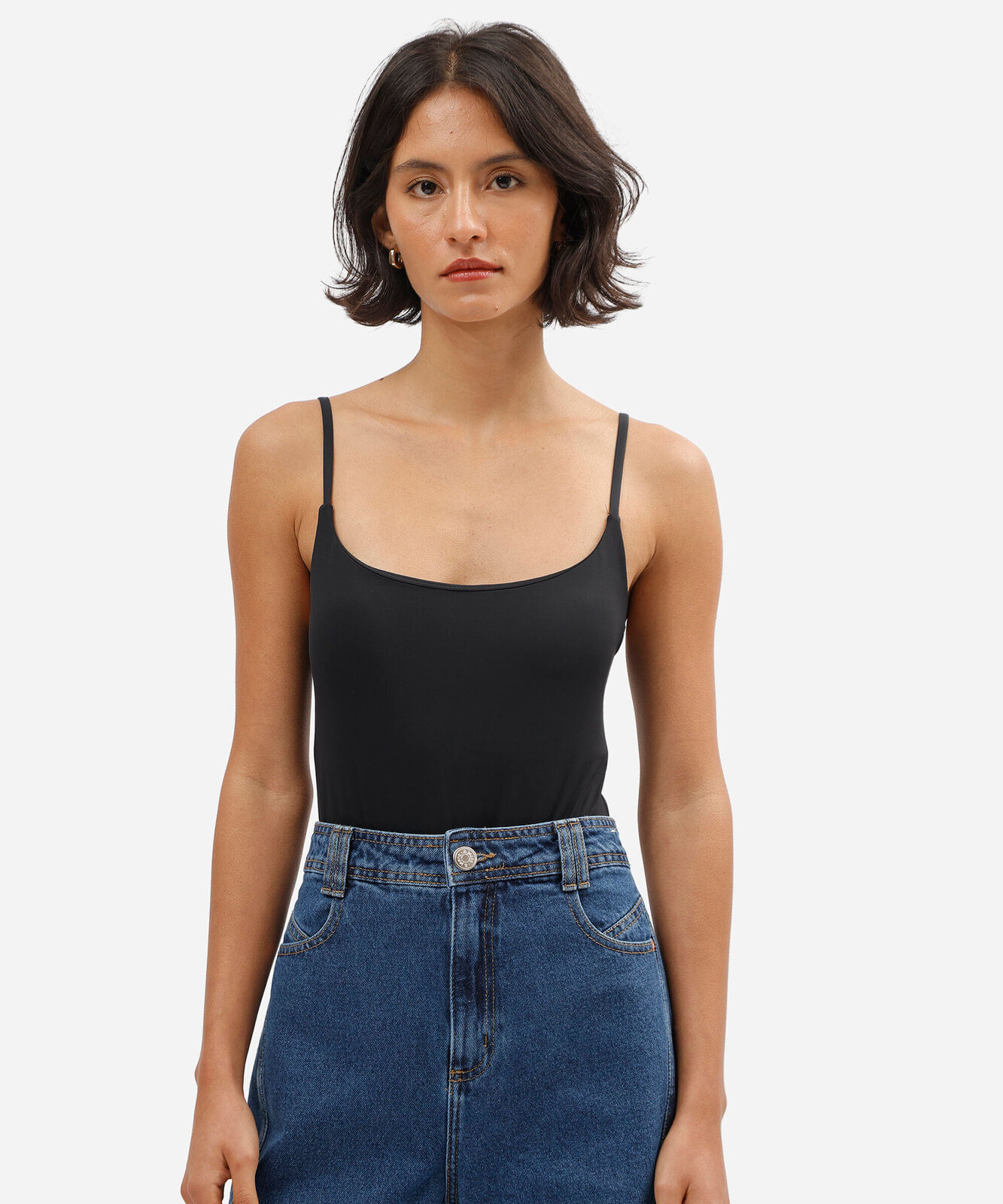 body alça fina feminino de poliamida preto