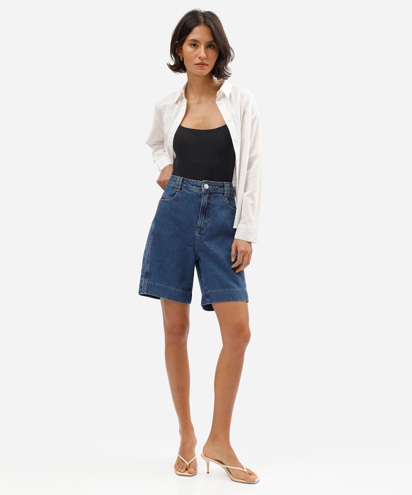 bermuda feminina jeans cintura alta azul