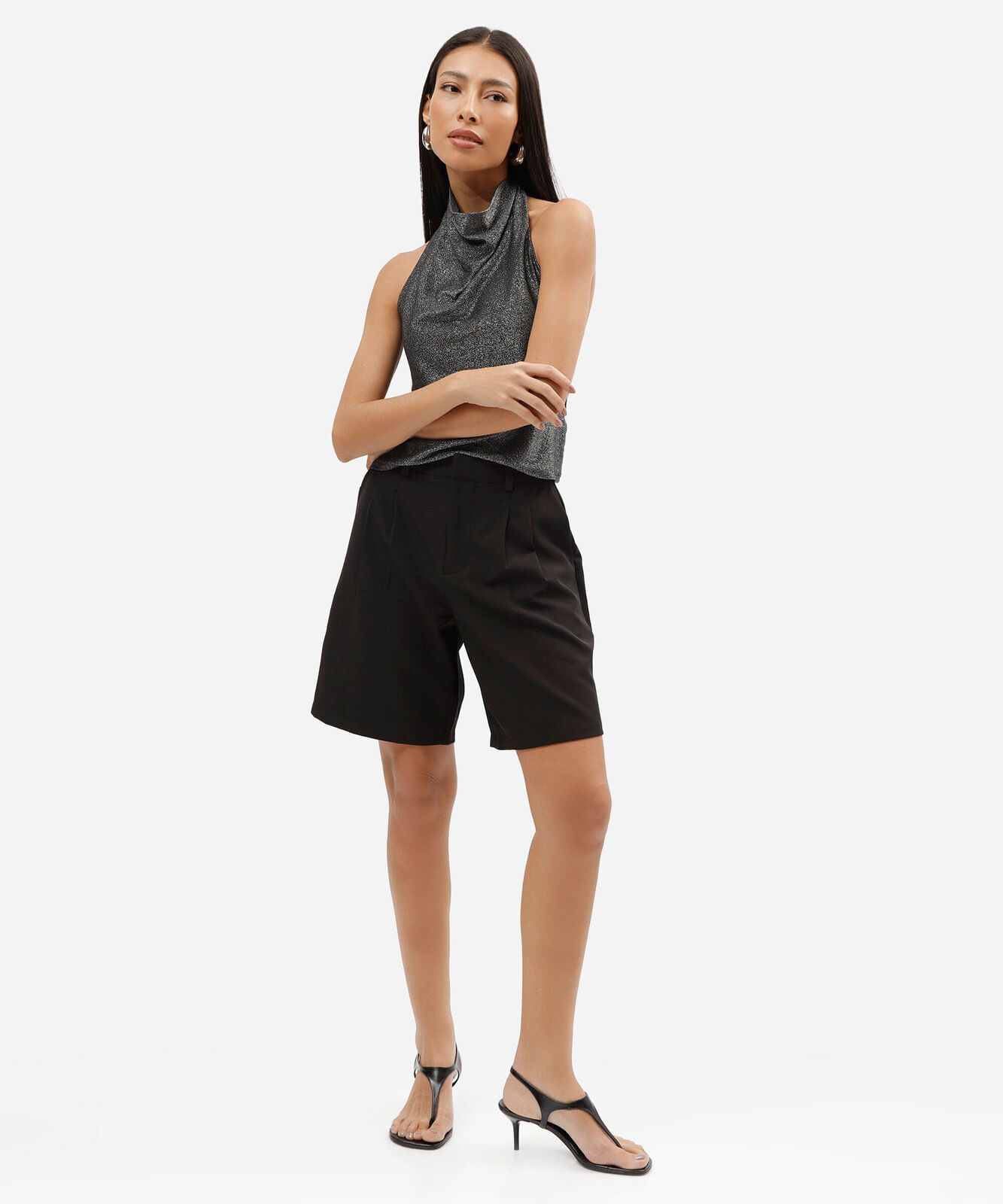 blusa frente única feminina com lurex preta