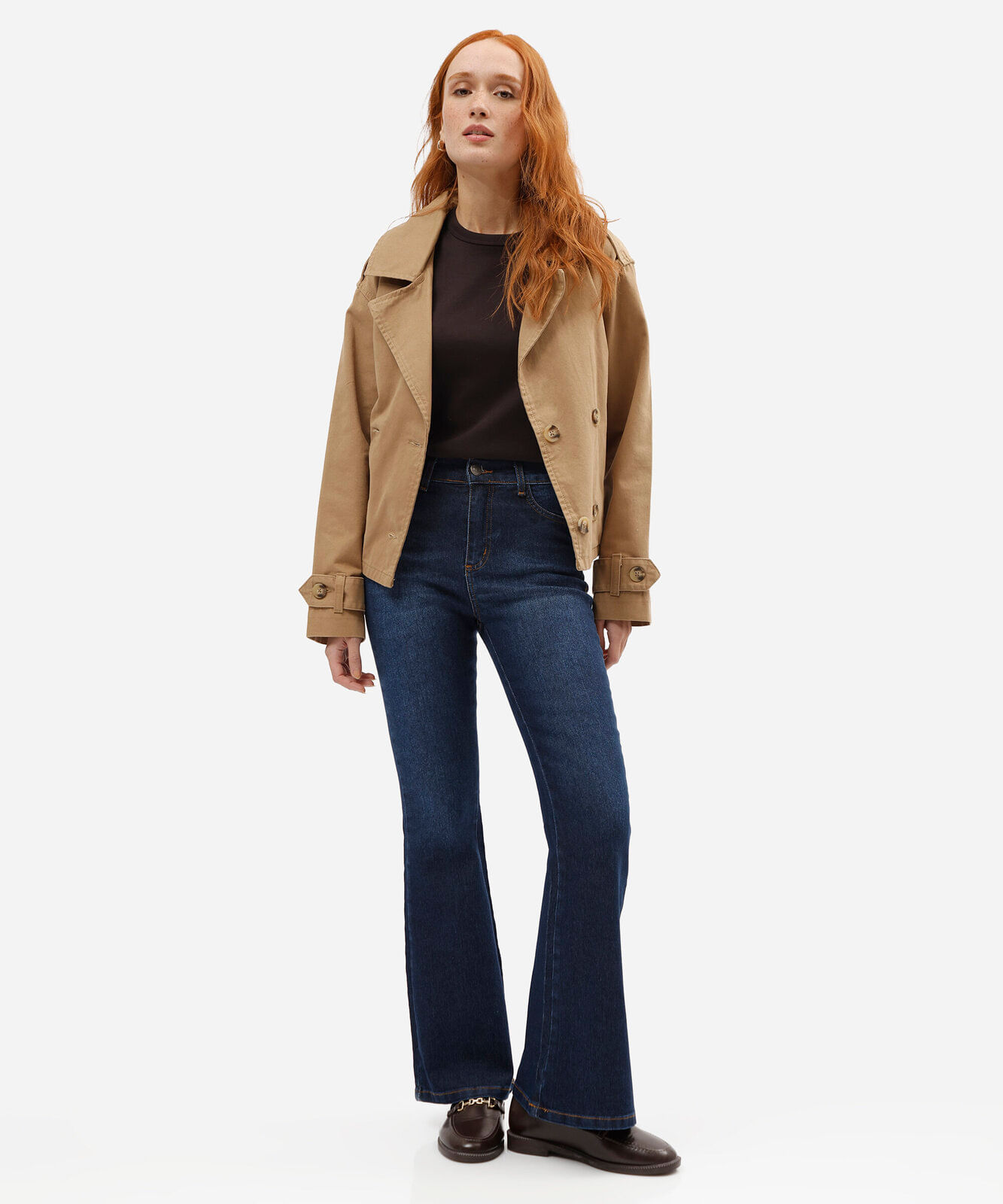 calça flare petit feminina jeans cintura alta sawary azul