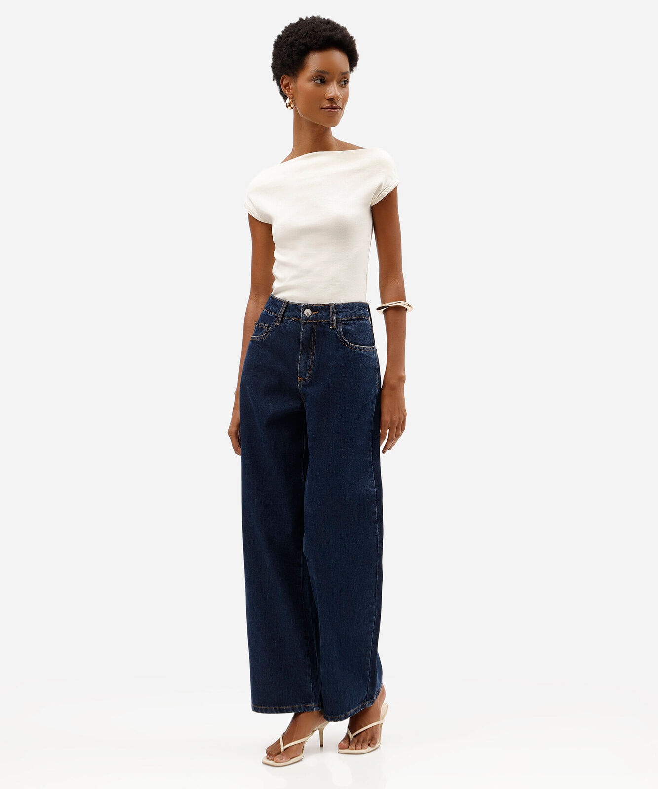 calça wide leg petit feminina jeans cintura alta sawary azul