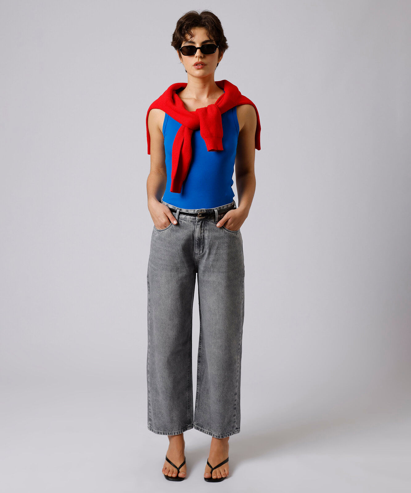 calça reta roma petit feminina jeans mindset cinza