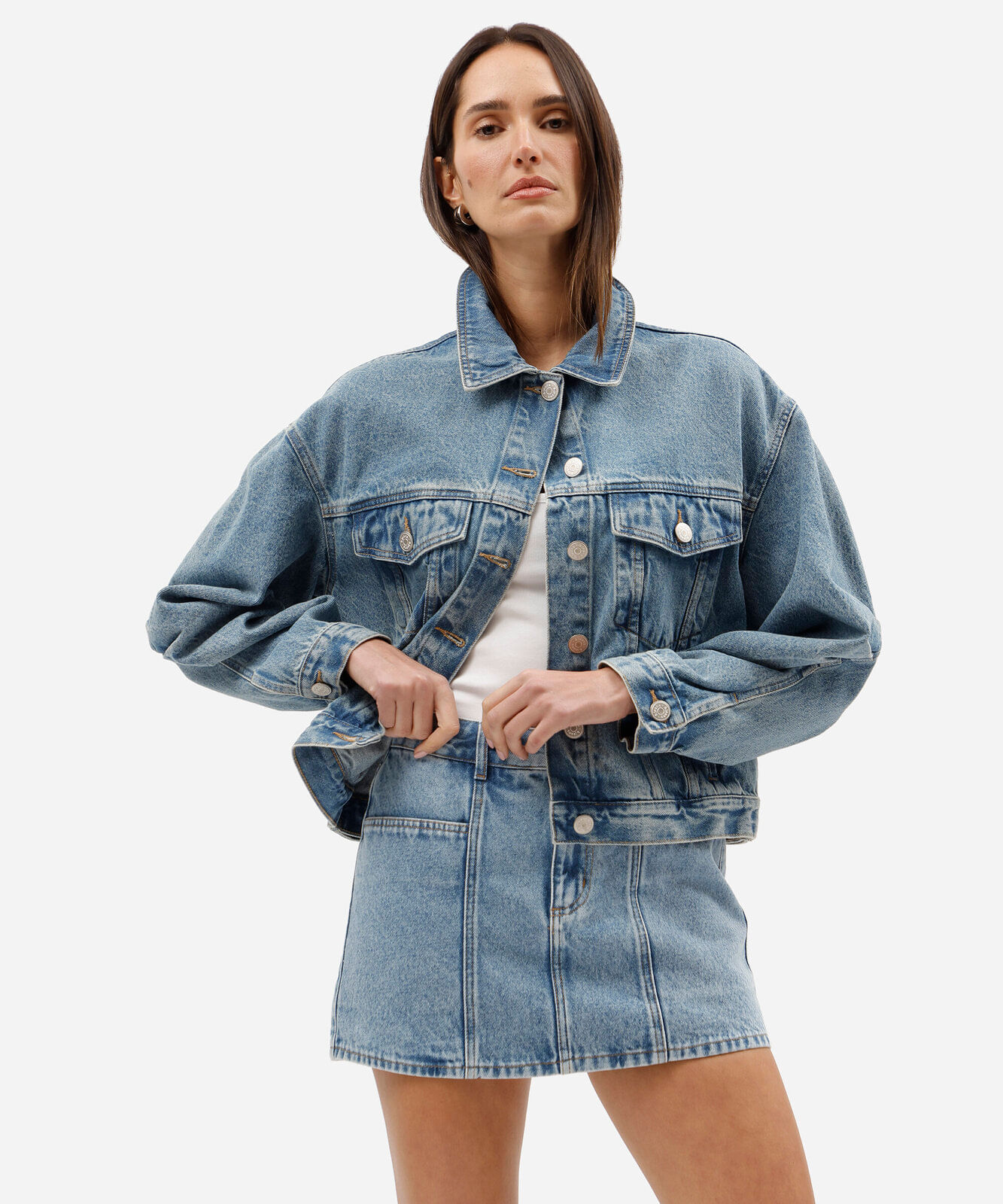 short saia feminino jeans cintura alta recortes frontais azul