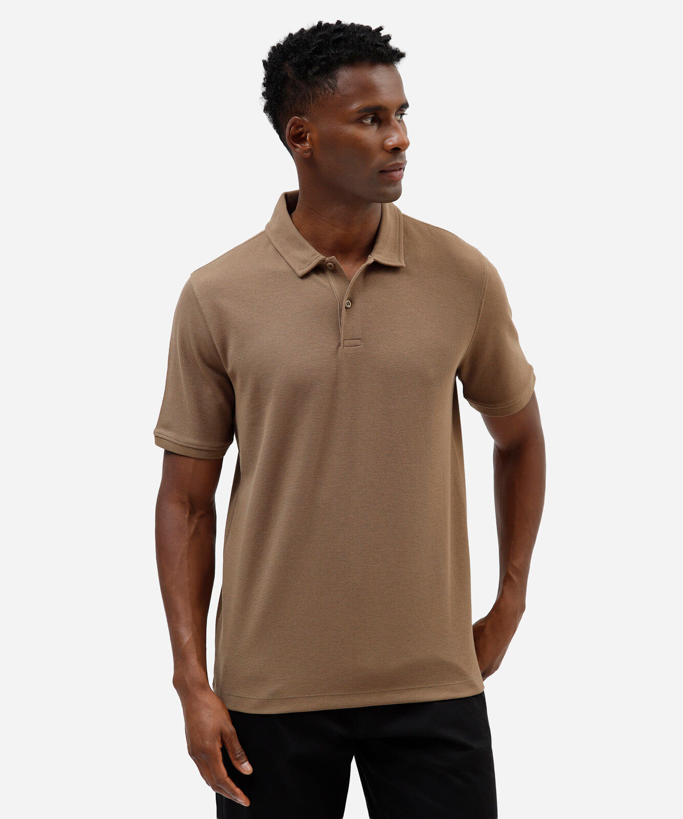 polo masculina com algodão manga curta texturizada bege