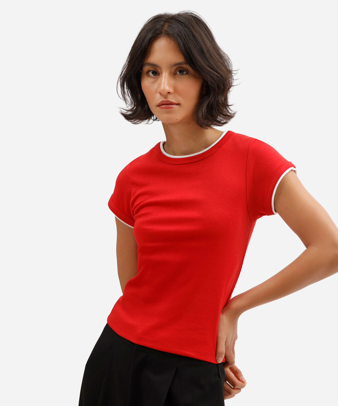 blusa feminina com algodão bicolor vermelha