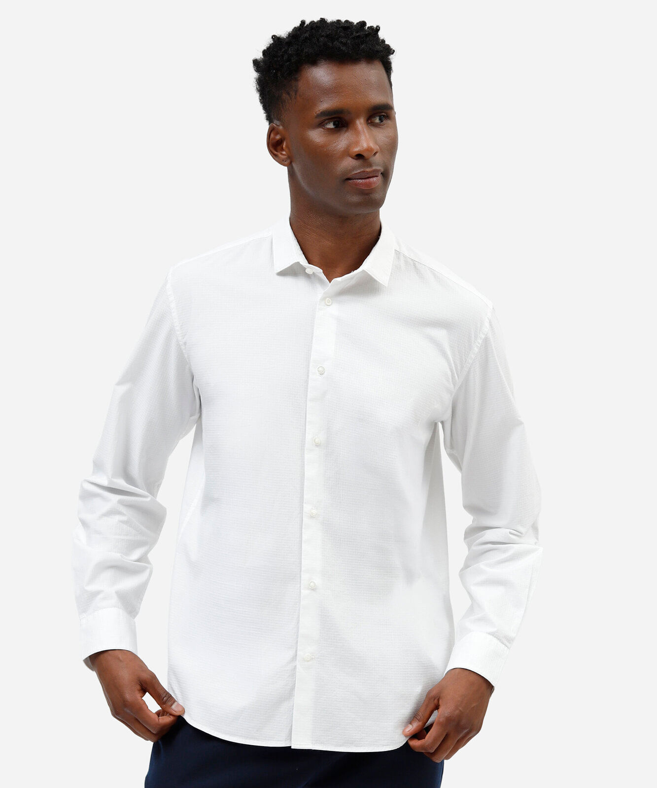 camisa masculina de algodão manga longa texturizada off white