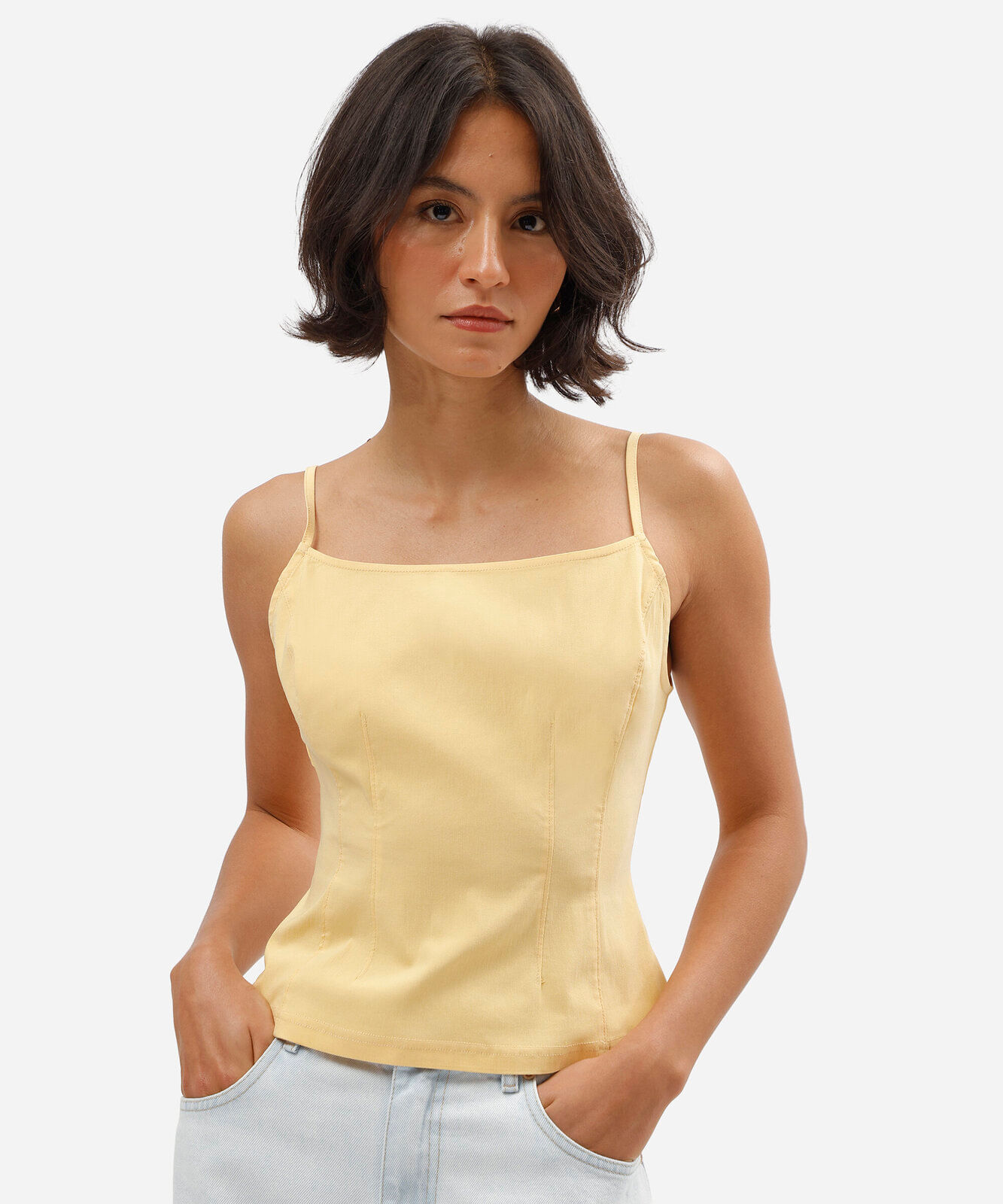 blusa alça fina feminina com viscose amarela