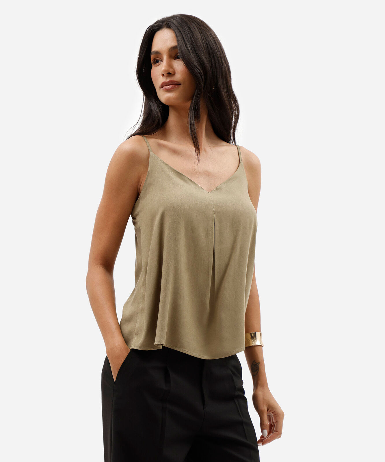 regata alça fina feminina de viscose decote v verde