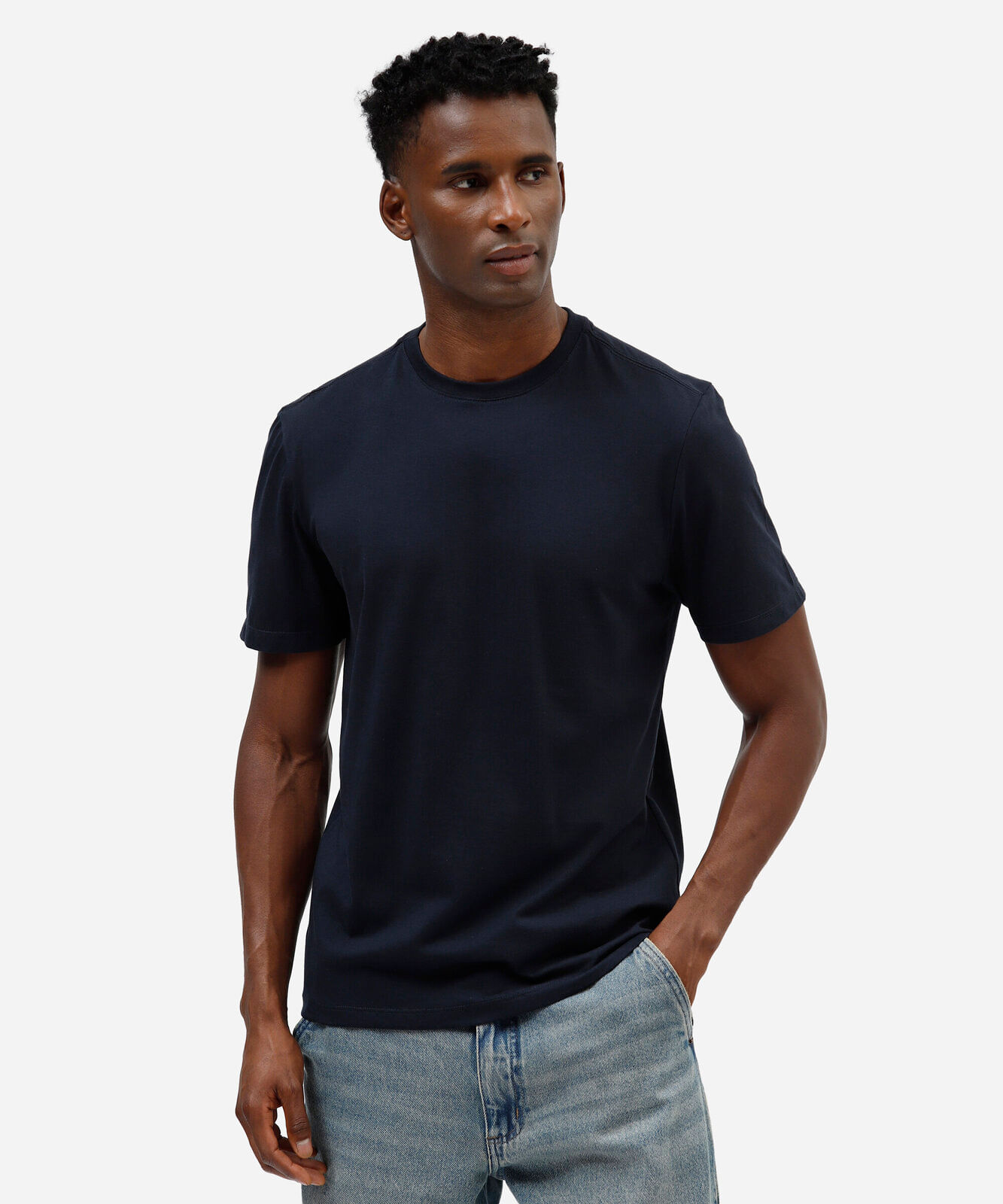 camiseta masculina de algodão básica manga curta azul