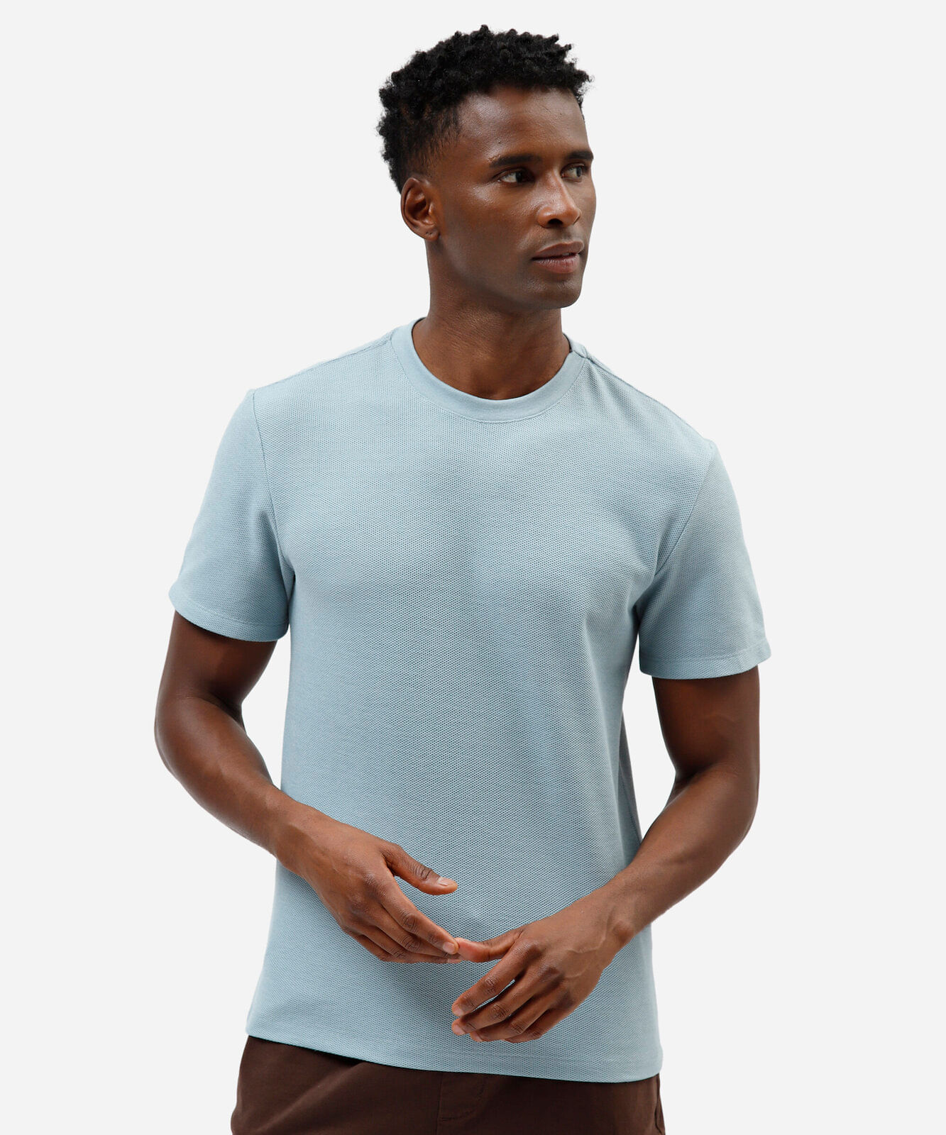 camiseta masculina de algodão texturizada manga curta azul