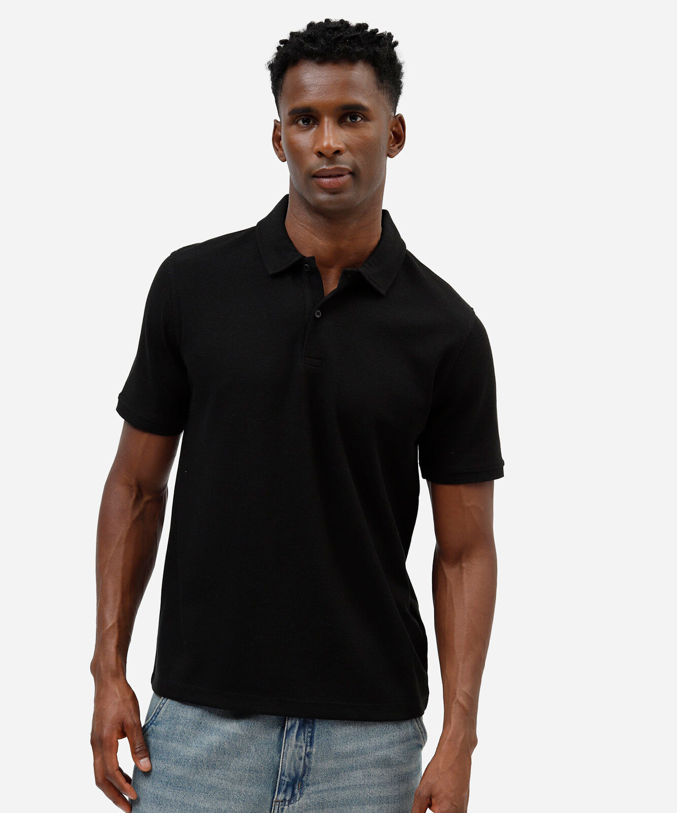 polo masculina com algodão manga curta texturizada preta