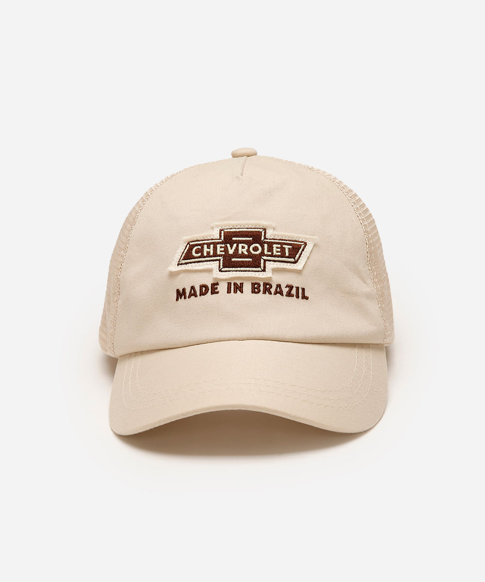 boné aba curva masculino chevrolet bege