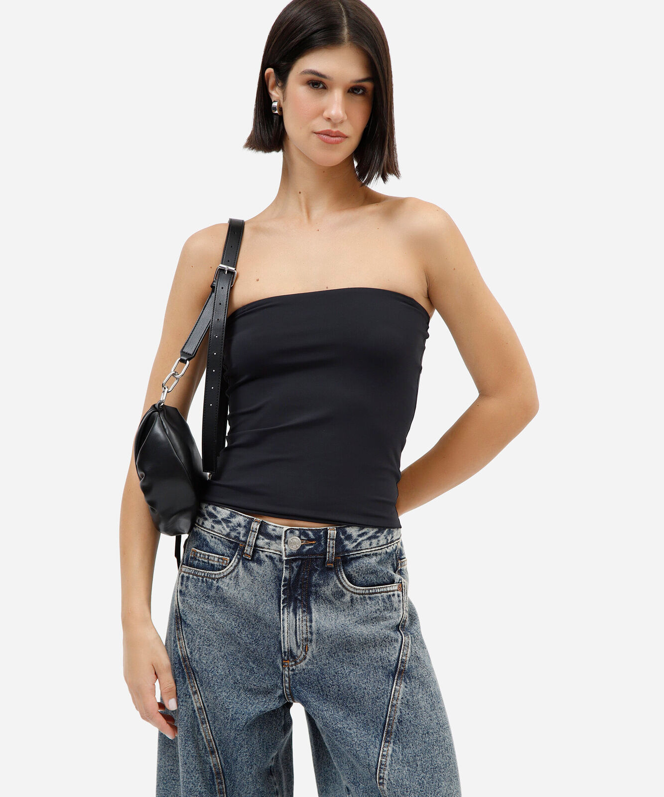 blusa sem alça feminina de poliamida preta