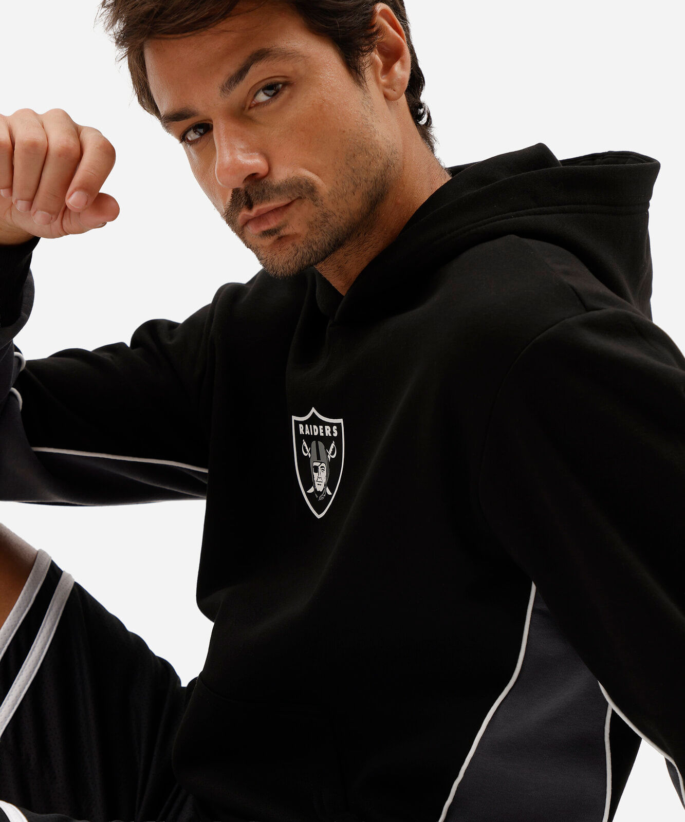 blusão masculino de moletom com recortes e capuz raiders nfl preto