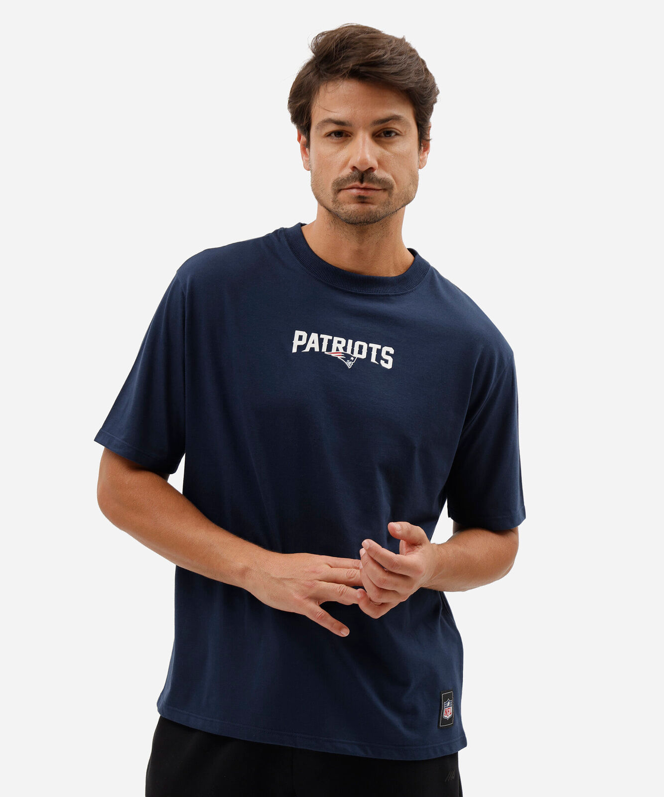camiseta masculina com algodão manga curta patriots nfl azul