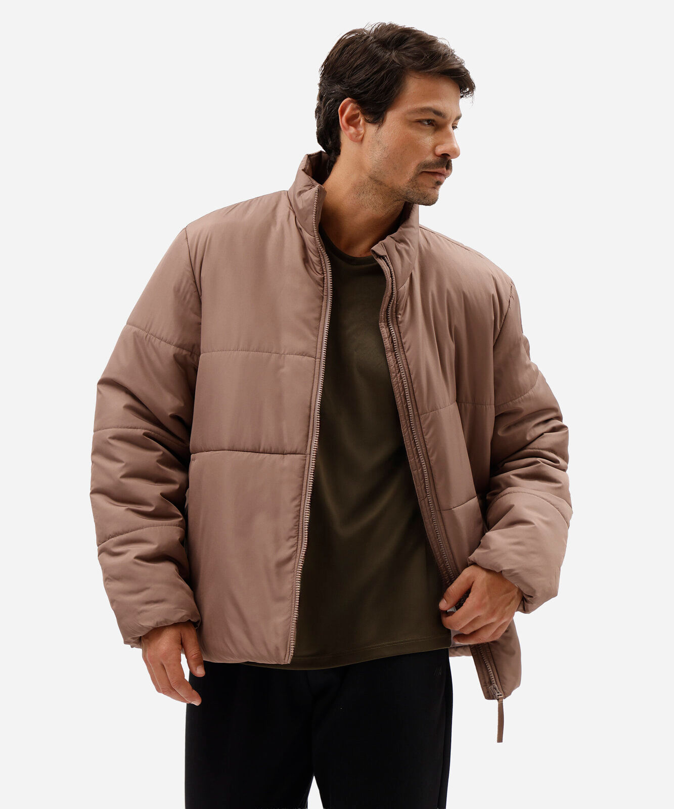 jaqueta masculina puffer esportiva marrom
