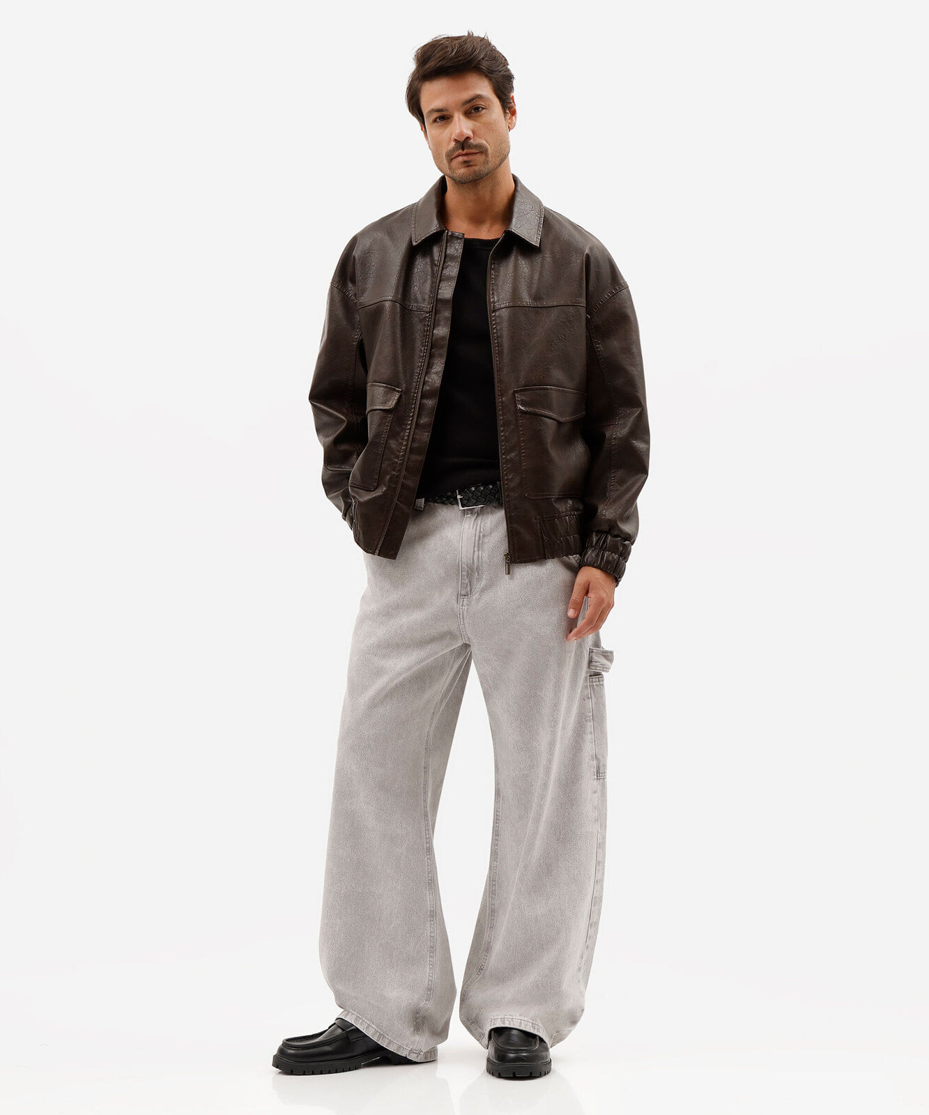 calça super baggy masculina jeans cinza