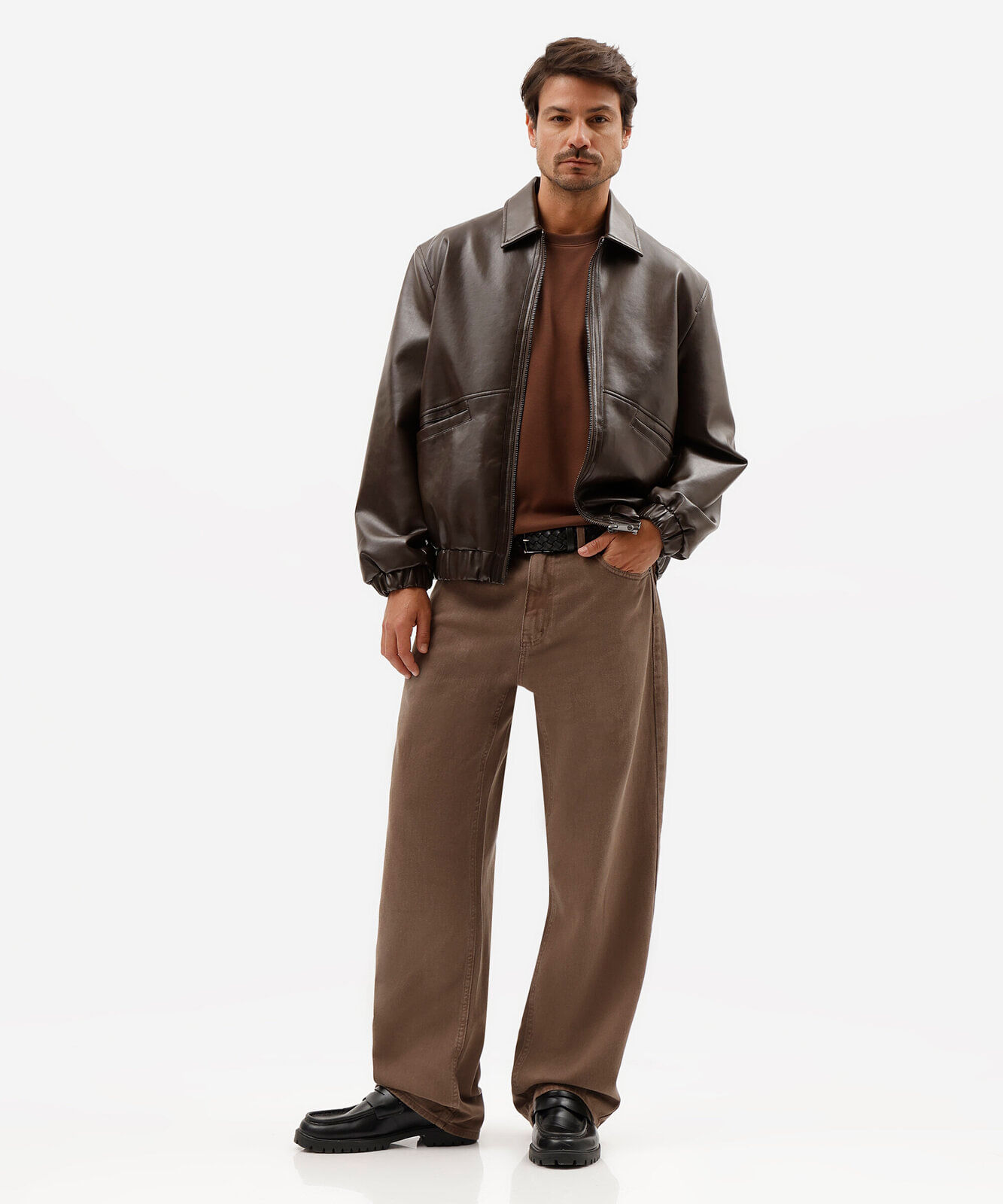 calça baggy masculina de sarja marrom