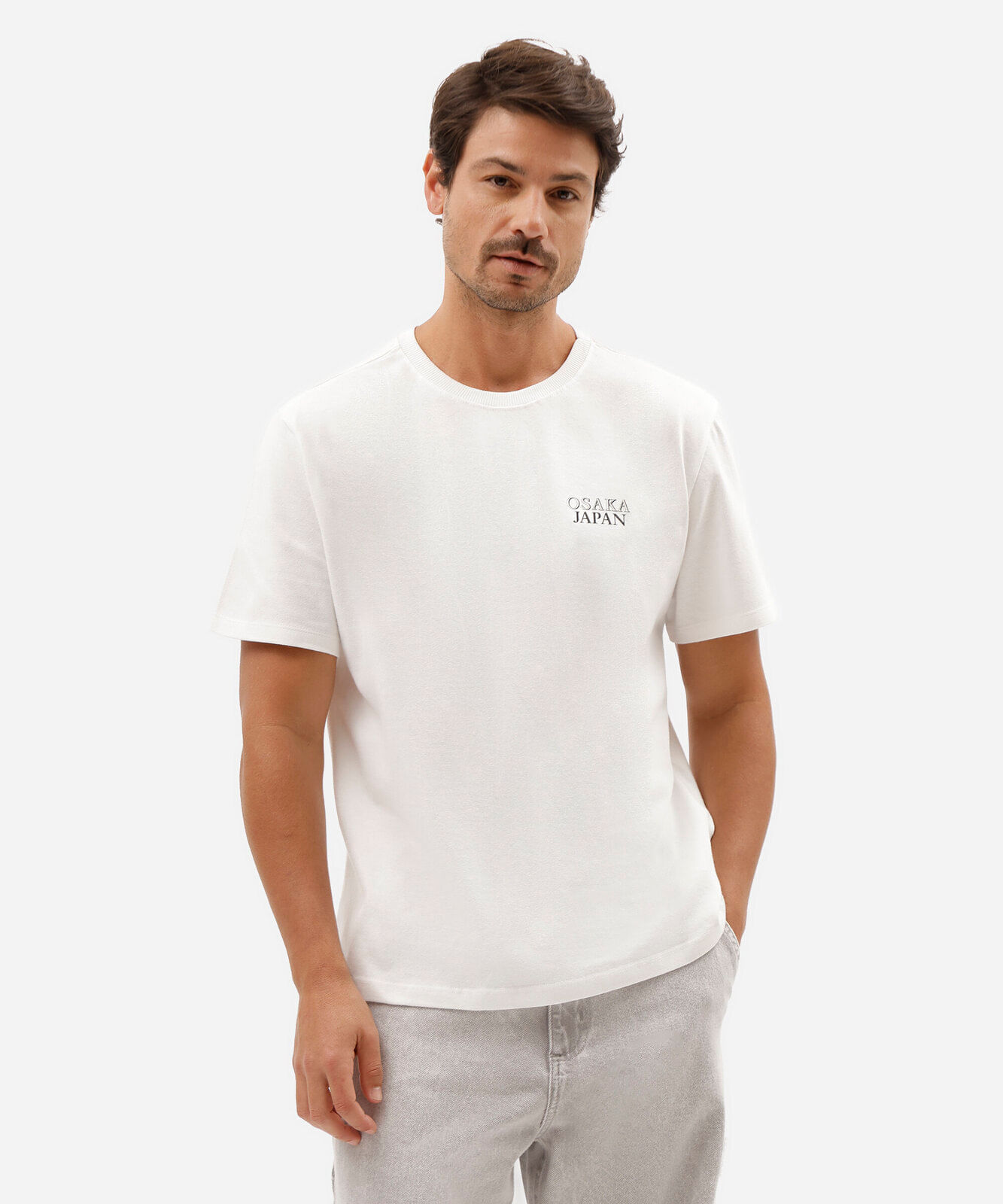 camiseta masculina de algodão manga curta estampada off white