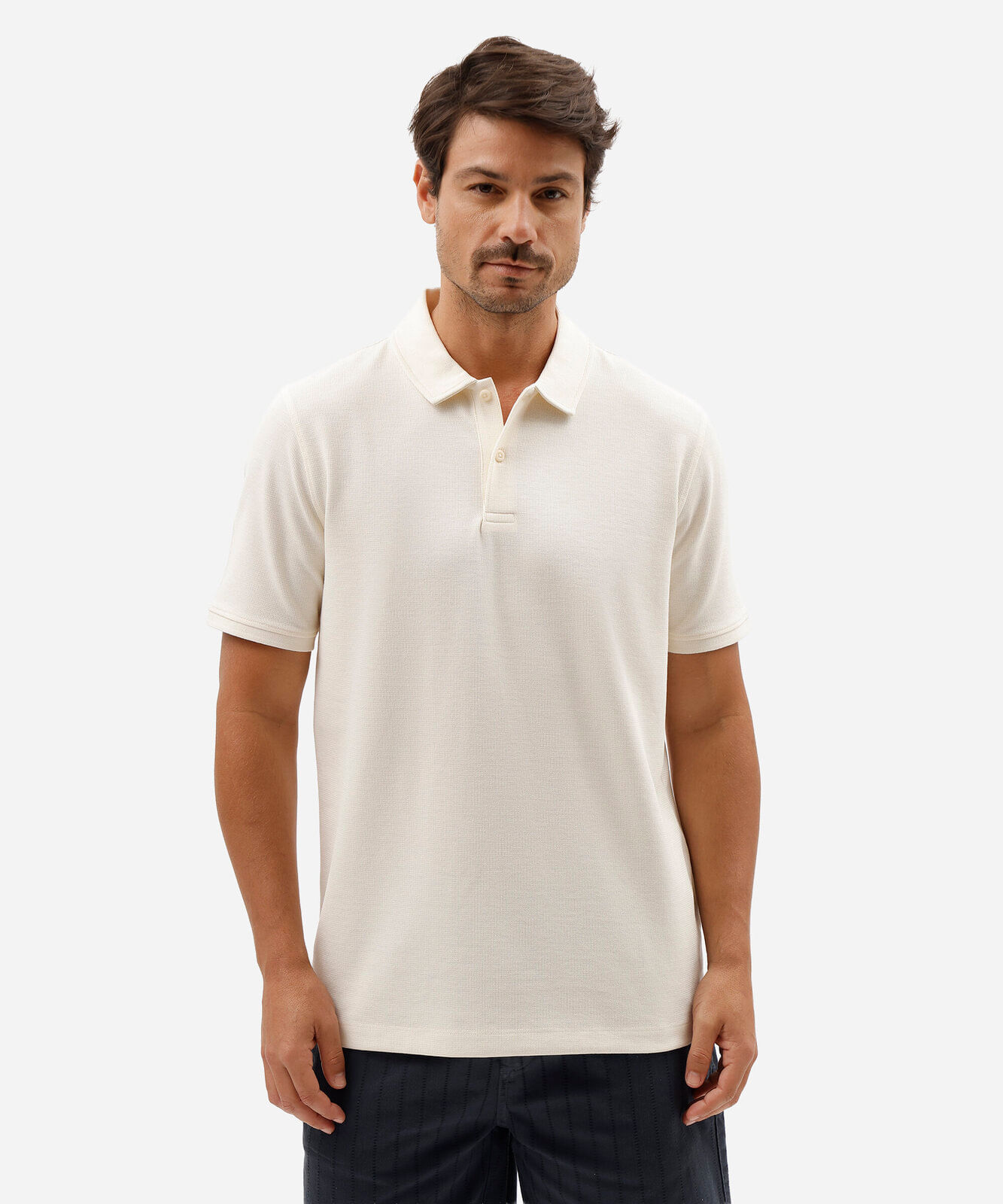 polo masculina com algodão manga curta texturizada off white