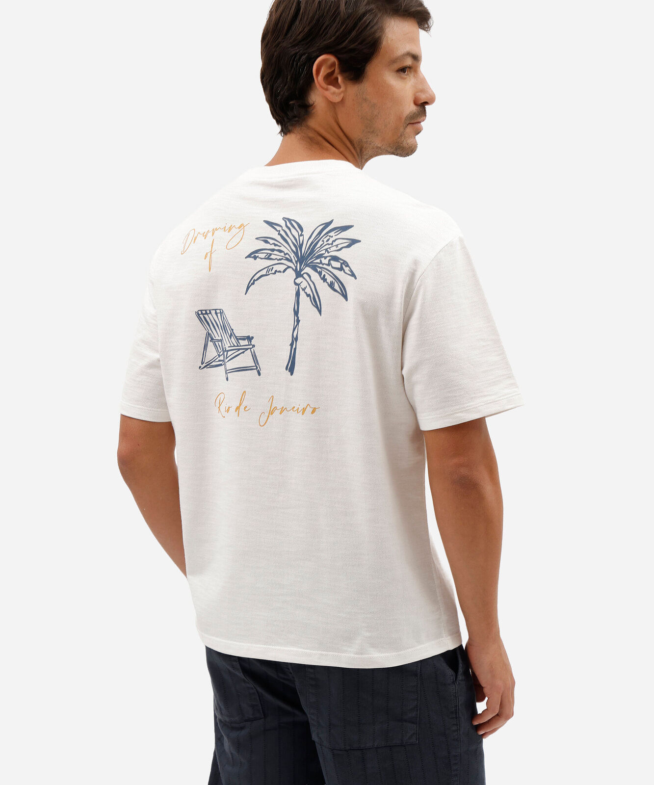 camiseta masculina de algodão manga curta estampada texturizada off white