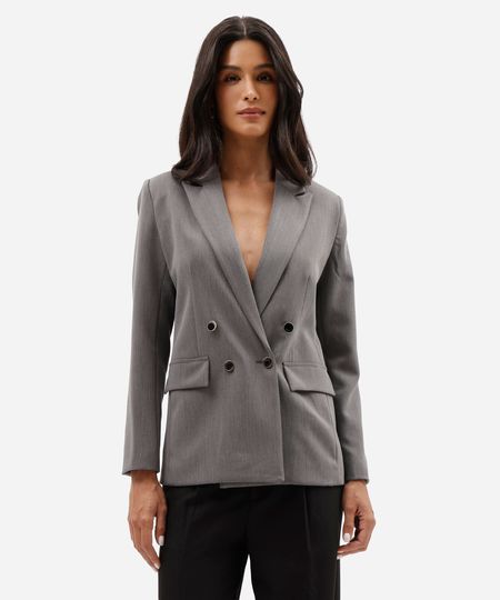 blazer de alfaiataria feminino botões dourados cinza GG