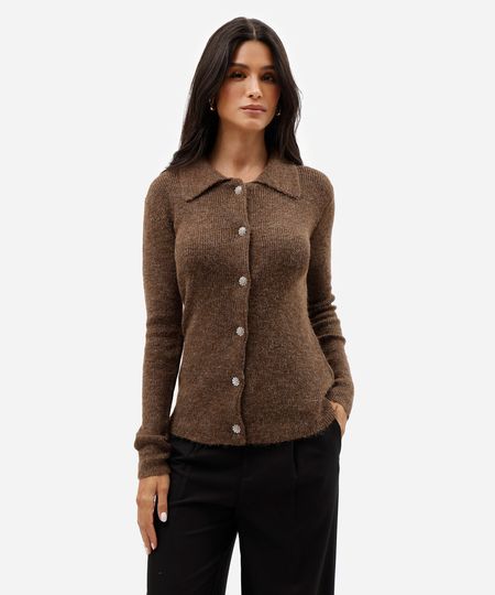 cardigan feminino de tricot com lã marrom M