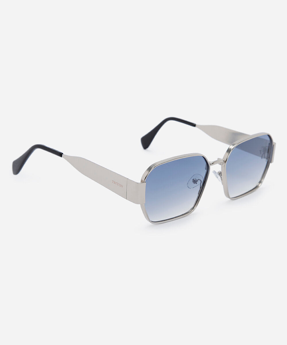 óculos de sol feminino quadrado de metal triton prateado