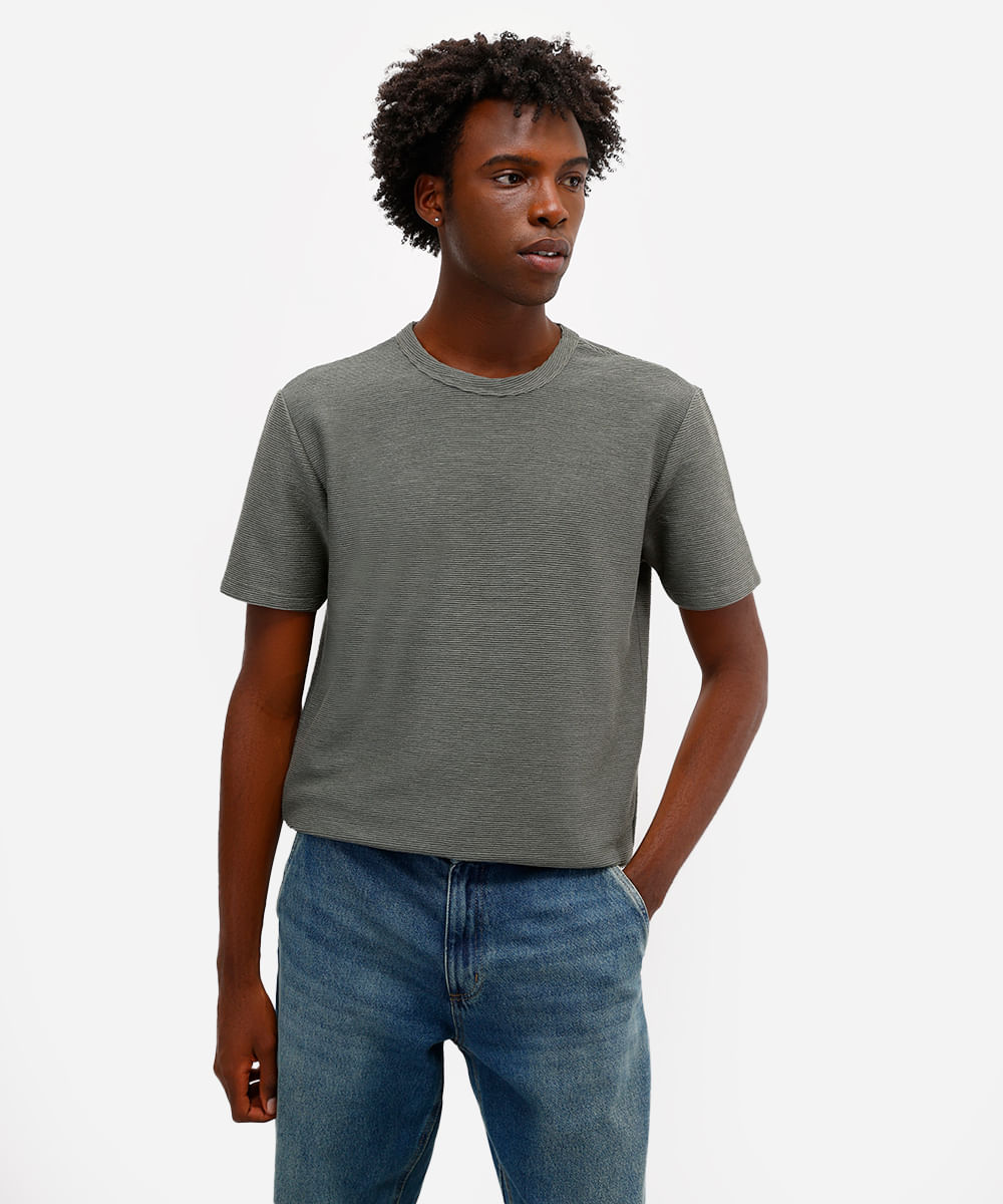 camiseta masculina de algodão texturizada verde
