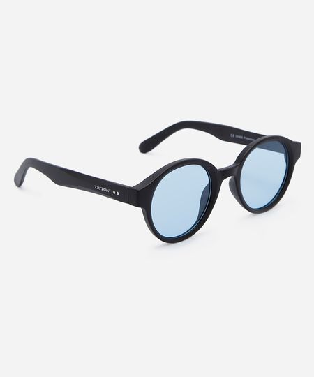 óculos de sol unissex redondo de acetato triton preto UNICO