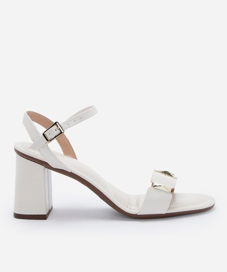 sandália feminina salto grosso com tachas off white 35