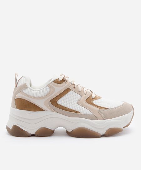 tênis chunky feminino com recortes e solado robusto bege 35