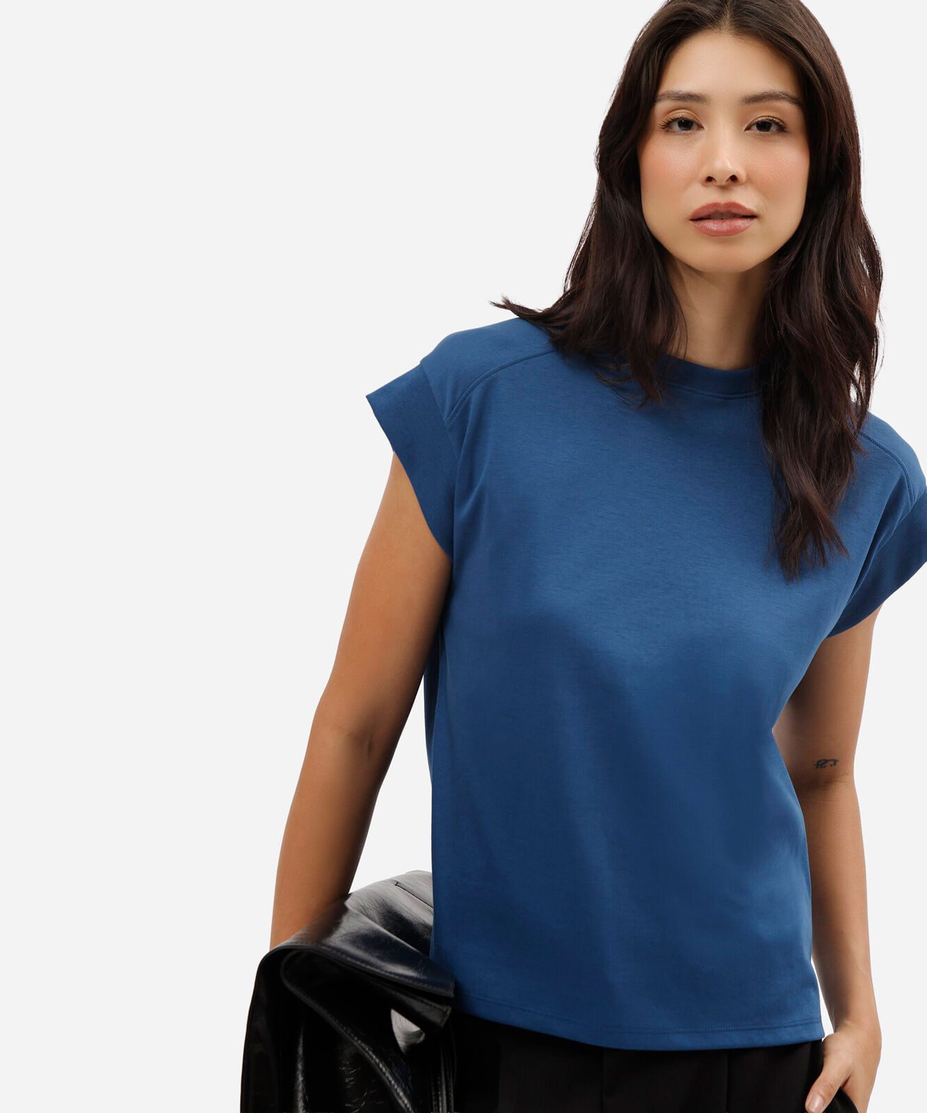 blusa muscle tee feminina de algodão peruano interlock azul