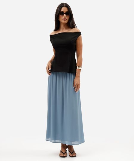 saia longa feminina cós elástico azul 36