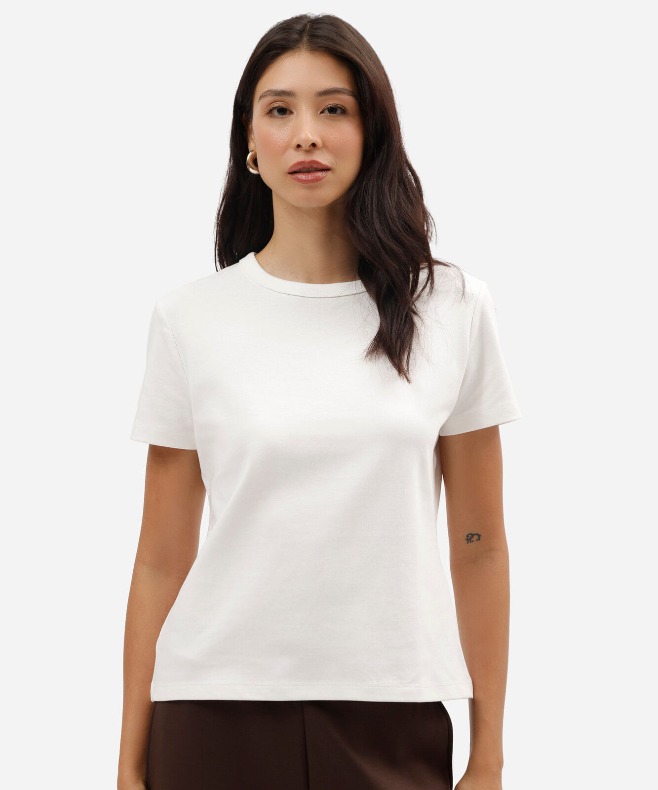 camiseta feminina de manga curta em malha ponto roma off white