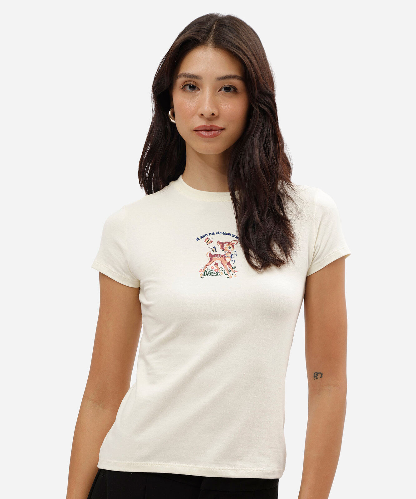 blusa baby look feminina de algodão manga curta estampada amarela