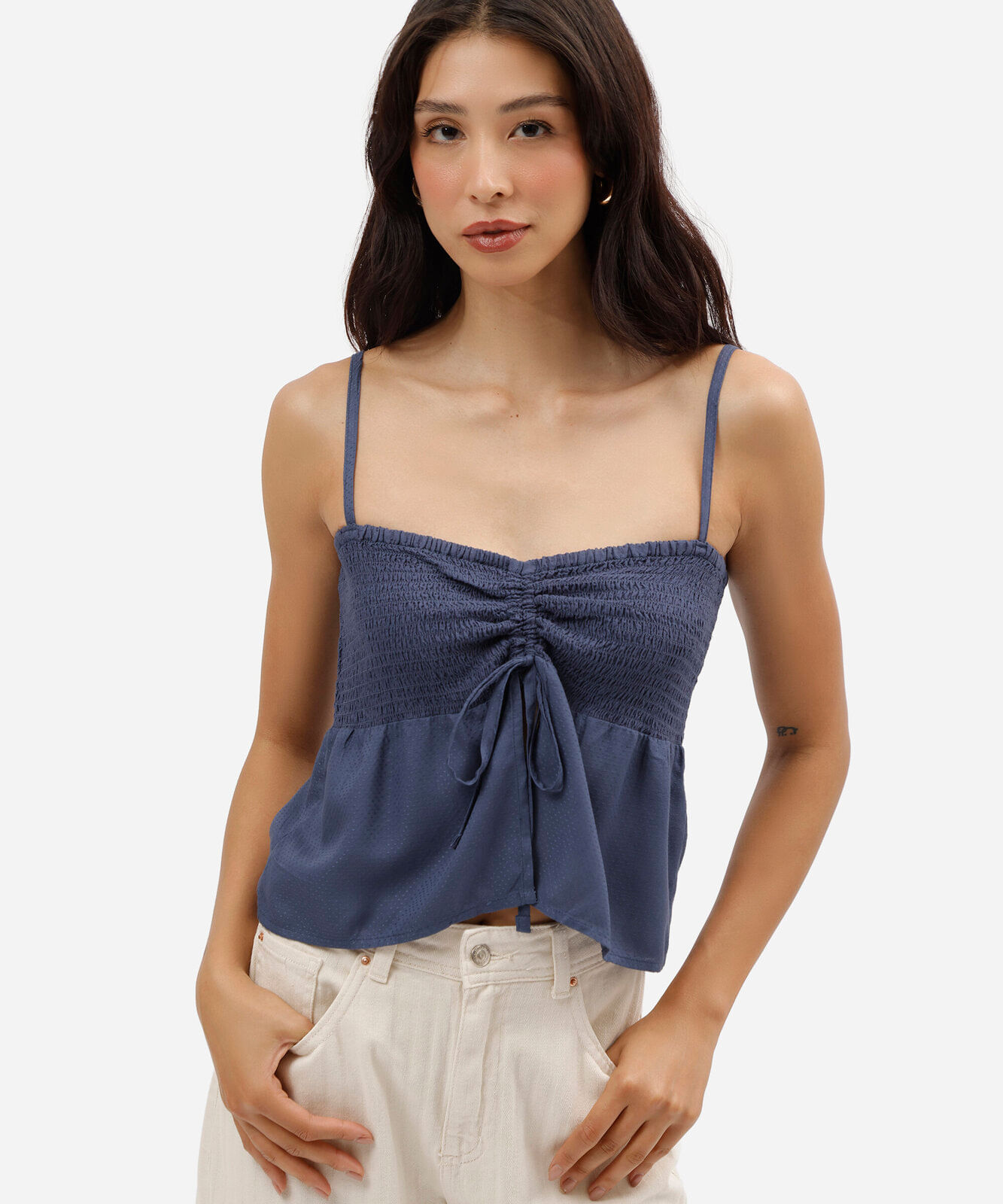 blusa alça fina feminina de viscose texturizada azul
