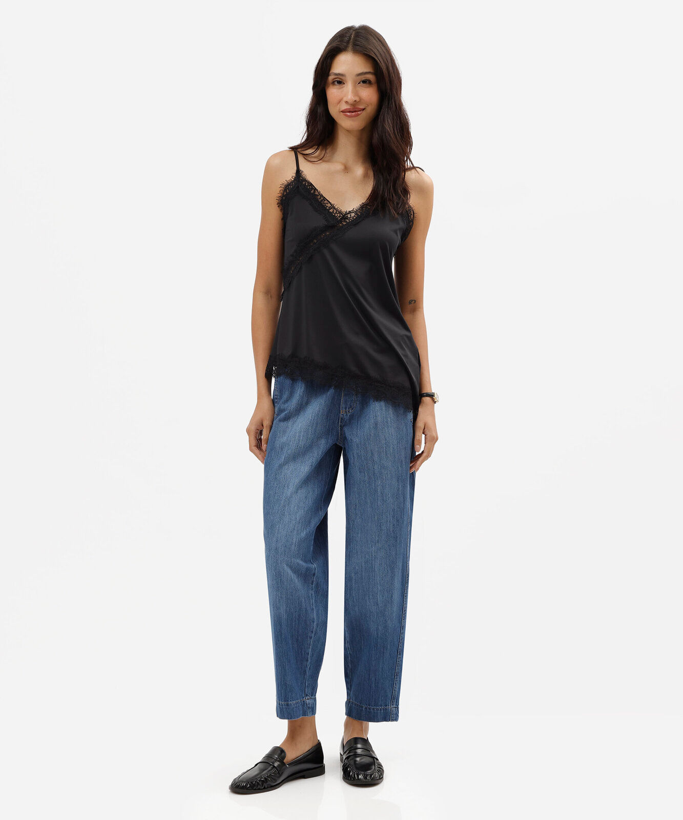 calça clochard feminina jeans cós elástico azul