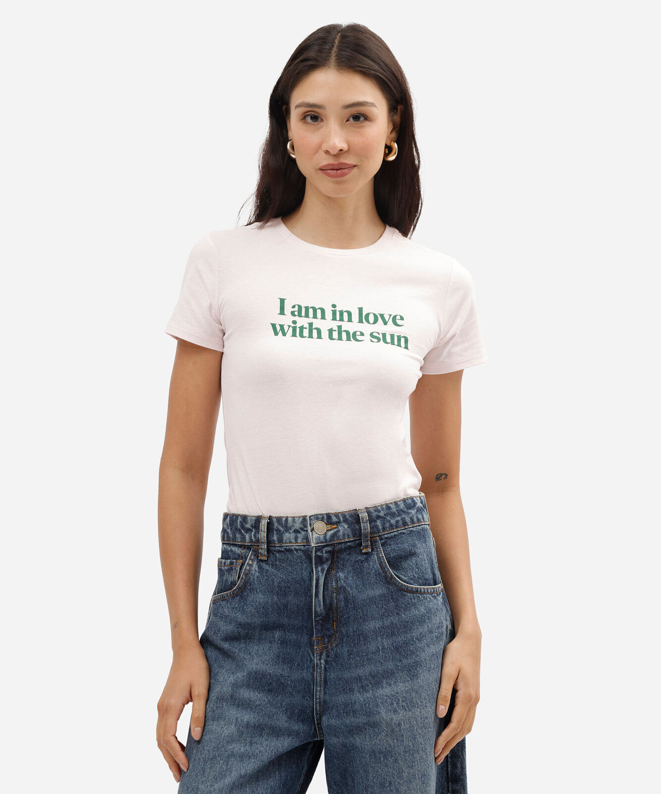 camiseta feminina de algodão manga curta estampada rosa