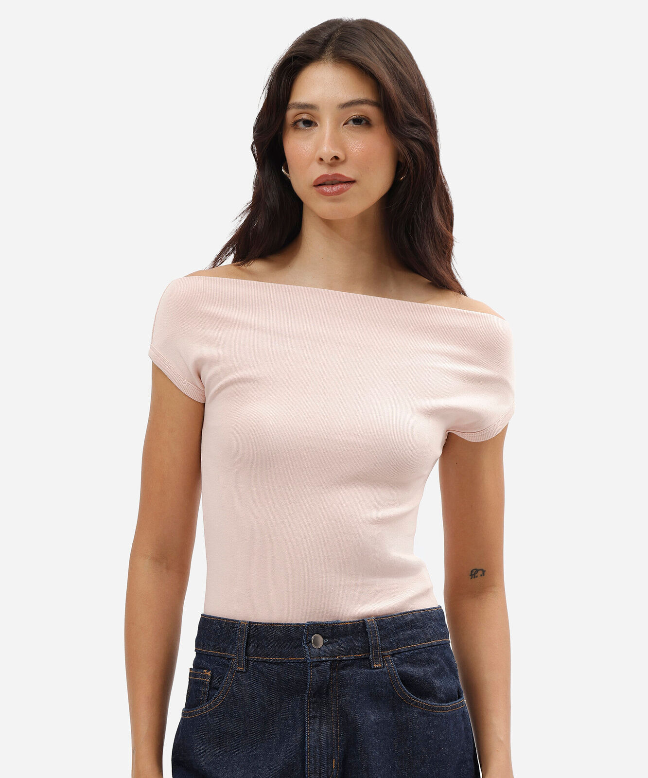 blusa feminina de algodão decote canoa manga curta rosa