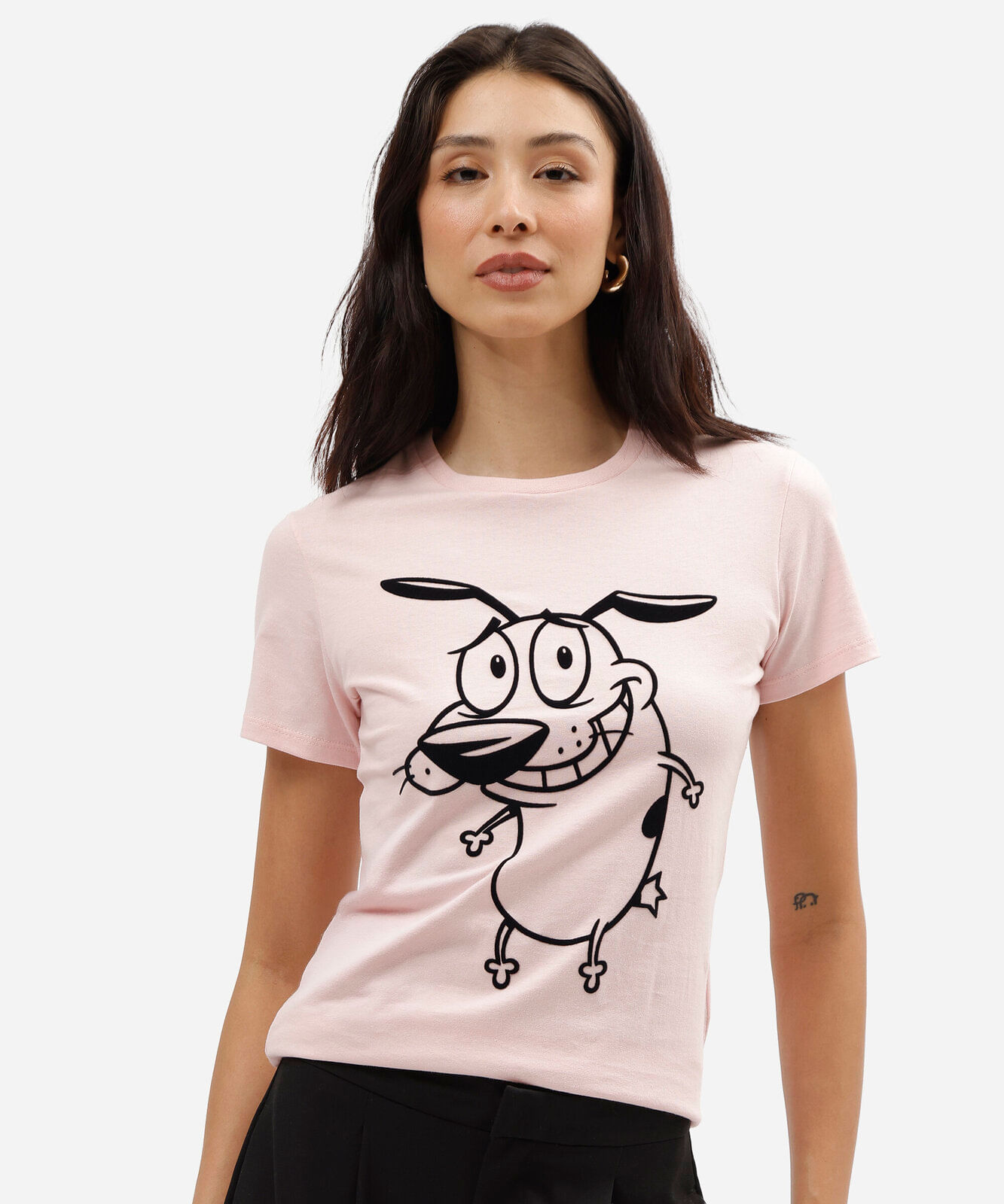 camiseta feminina de algodão manga curta coragem rosa