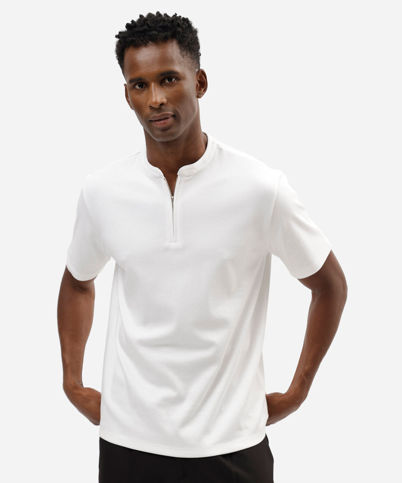 polo masculina de algodão peruano com zíper off white